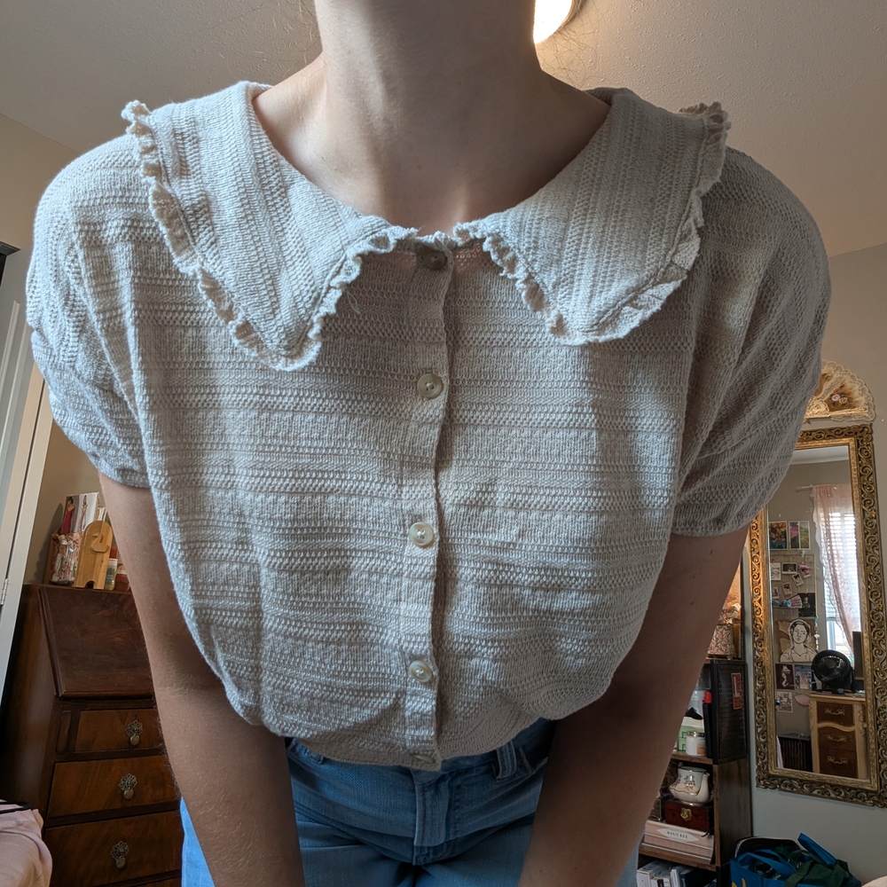 Madewell Cream Button Down Shirt with Ruffled Collar - Picture 3 of 3